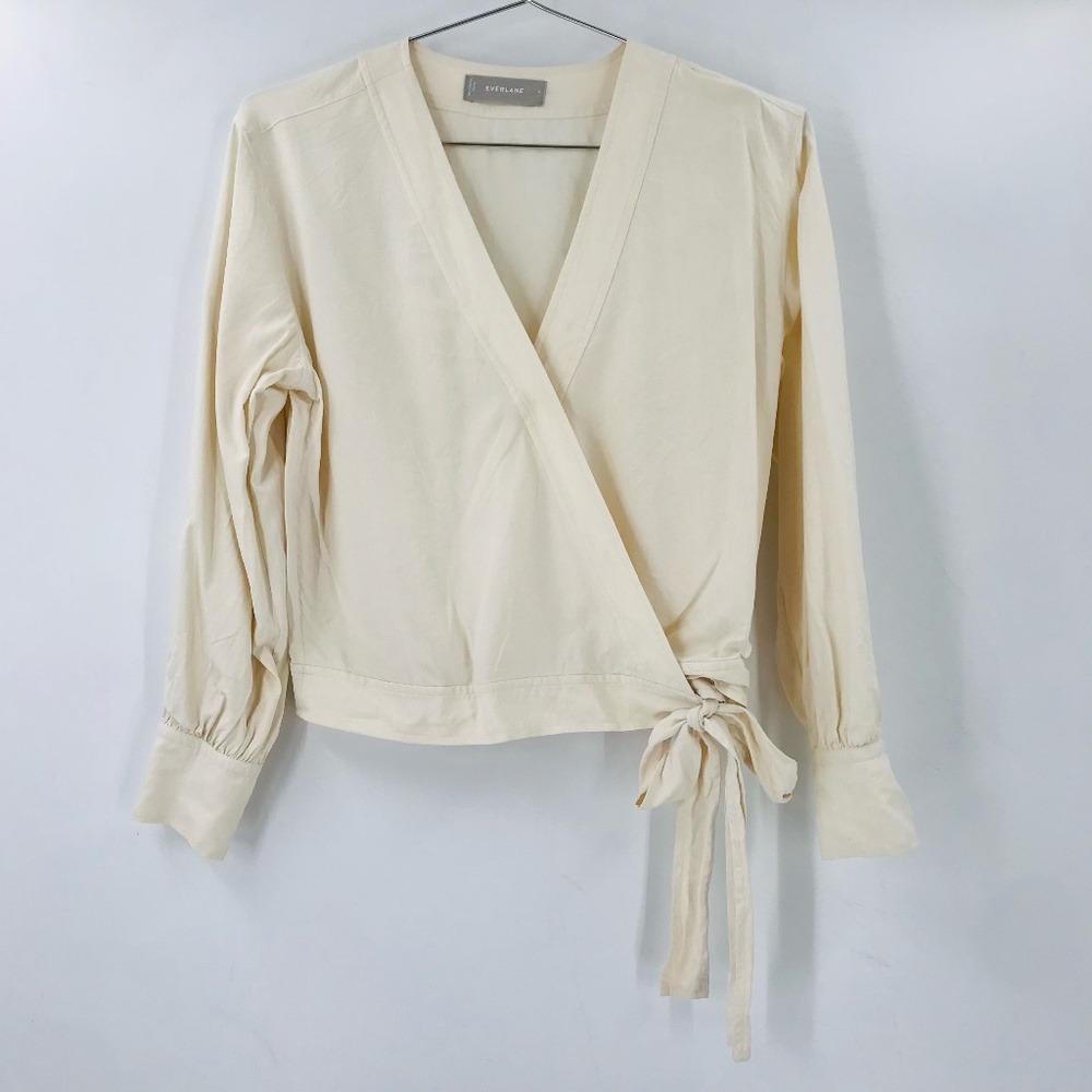 Everlane Long Sleeve Silk Wrap Blouse Cream Size 4